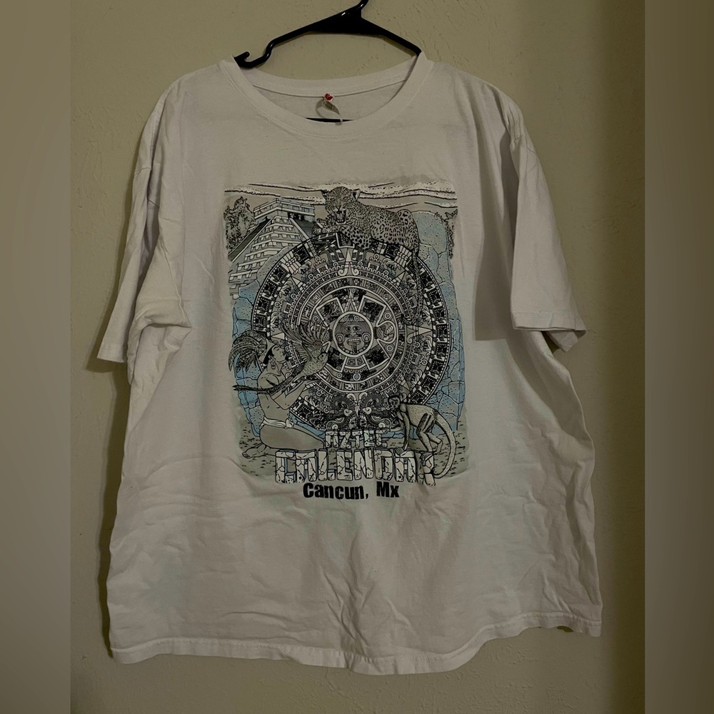 Vintage Cancun, Mexico Aztec T-shirt White/Blue
